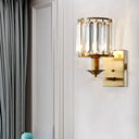 Modern Black/Gold Cylinder Sconce Light Fixture With Crystal Wall Mounted Lighting Gold