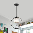 Modern Black/Gold Hoop Pendulum Light With Crystal Shade For Living Room Black