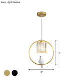 Modern Black/Gold Hoop Pendulum Light With Crystal Shade For Living Room