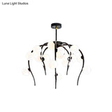 Modern Black/Gold Iron Branch Chandelier With Matte White Balls - 15/20-Light Dining Room Hanging