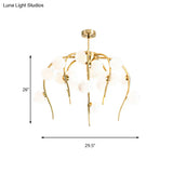 Modern Black/Gold Iron Branch Chandelier With Matte White Balls - 15/20-Light Dining Room Hanging