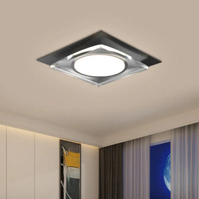 Modern Black/Gold Led Ceiling Light For Hallway - Metallic Geometric Flush Mount With Warm/White
