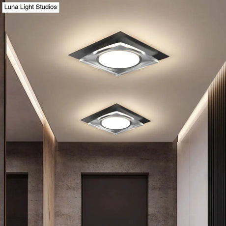 Modern Black/Gold Led Ceiling Light For Hallway - Metallic Geometric Flush Mount With Warm/White
