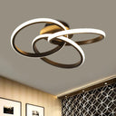 Modern Black/Gold Led Flush Ceiling Light With Metallic Interlocking Rings In Warm/White