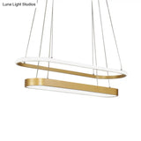 Modern Black/Gold Pendant Chandelier - Rectangular Led Acrylic Hanging Light In White/Warm