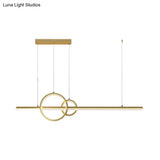 Modern Black/Gold Ring And Bar Metallic Led Island Pendant Lamp For Minimalist Kitchen Lighting