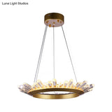 Modern Black/Gold Ring Pendant Chandelier With Crystal Accents - Led Light In White/Warm Living Room