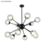 Modern Black/Gold Sputnik Hanging Light Fixture With Glass Shades - 12/18 Heads Ceiling Lamp