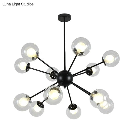Modern Black/Gold Sputnik Hanging Light Fixture With Glass Shades - 12/18 Heads Ceiling Lamp