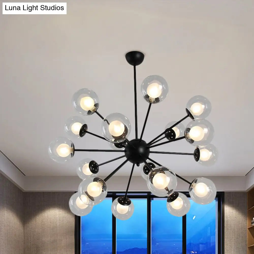 Modern Black/Gold Sputnik Hanging Light Fixture With Glass Shades - 12/18 Heads Ceiling Lamp