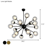 Modern Black/Gold Sputnik Hanging Light Fixture With Glass Shades - 12/18 Heads Ceiling Lamp