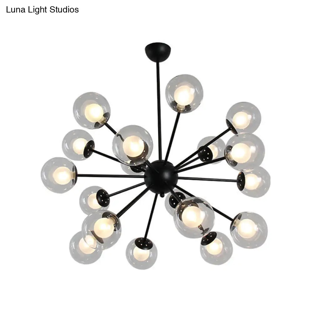 Modern Black/Gold Sputnik Hanging Light Fixture With Glass Shades - 12/18 Heads Ceiling Lamp