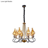 Modern Black-Gold Teardrop Chandelier With Amber Glass - 5/8 Lights Perfect For Dining Room