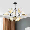 Modern Black & Gold Triangle Frame Semi Flush Mount Ceiling Lamp - 9 Head Metal Led Light Black-Gold