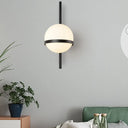 Modern Black/Gold Vertical Wall Sconce With Orbit Opal Glass Shade - 1 Head Metal Lamp 6/8 Width