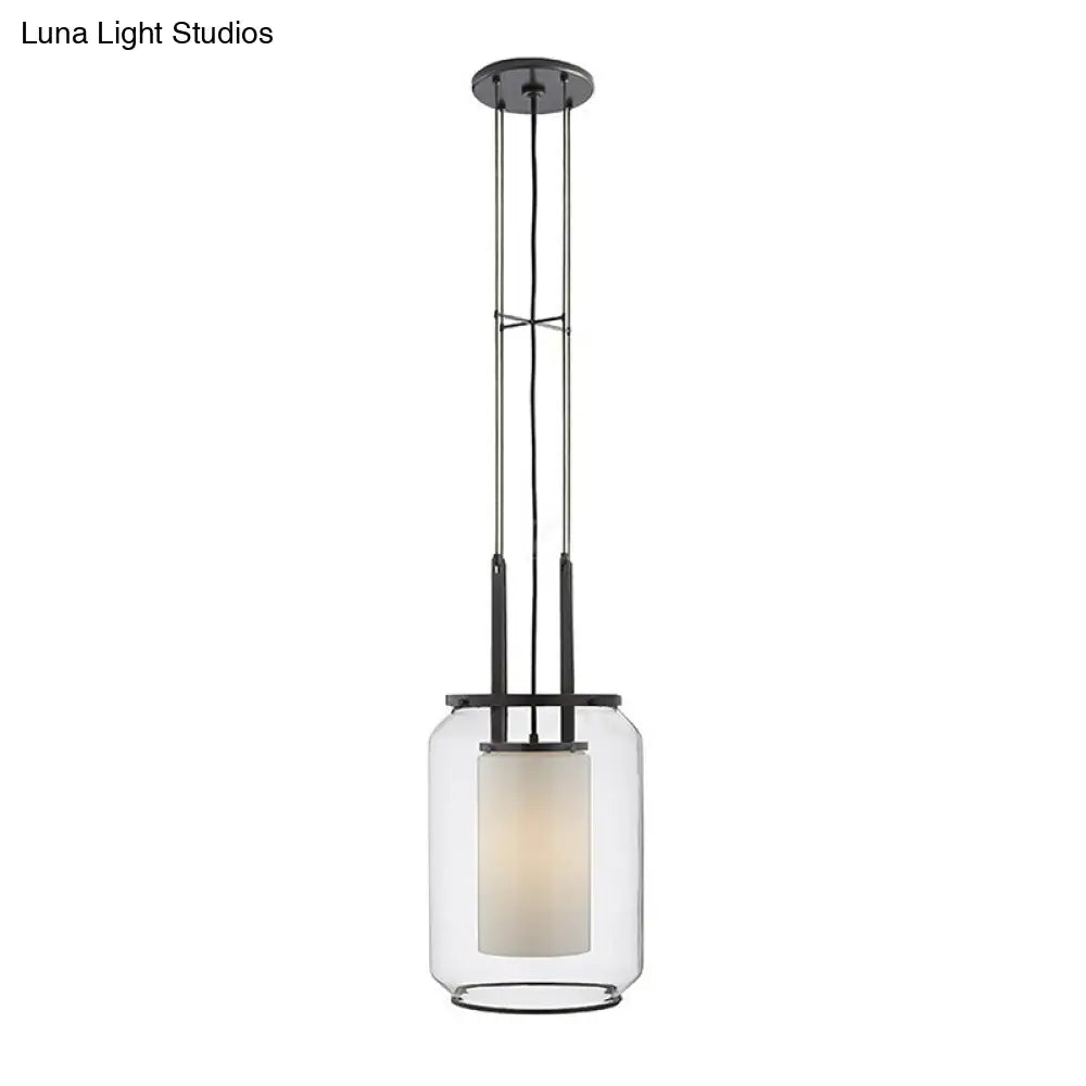 Modern Black Hanging Pendant With Clear Glass Shade For Bedroom - Down Lighting