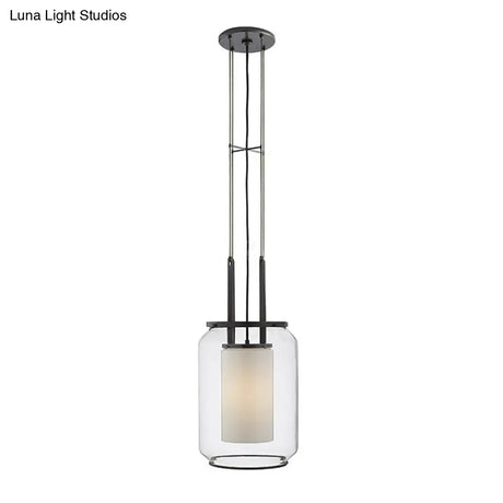 Modern Black Hanging Pendant With Clear Glass Shade For Bedroom - Down Lighting
