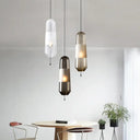 Modern Black Hanging Pendant With Clear/Smoke/Amber Glass Shade - Bedroom Down Lighting Amber