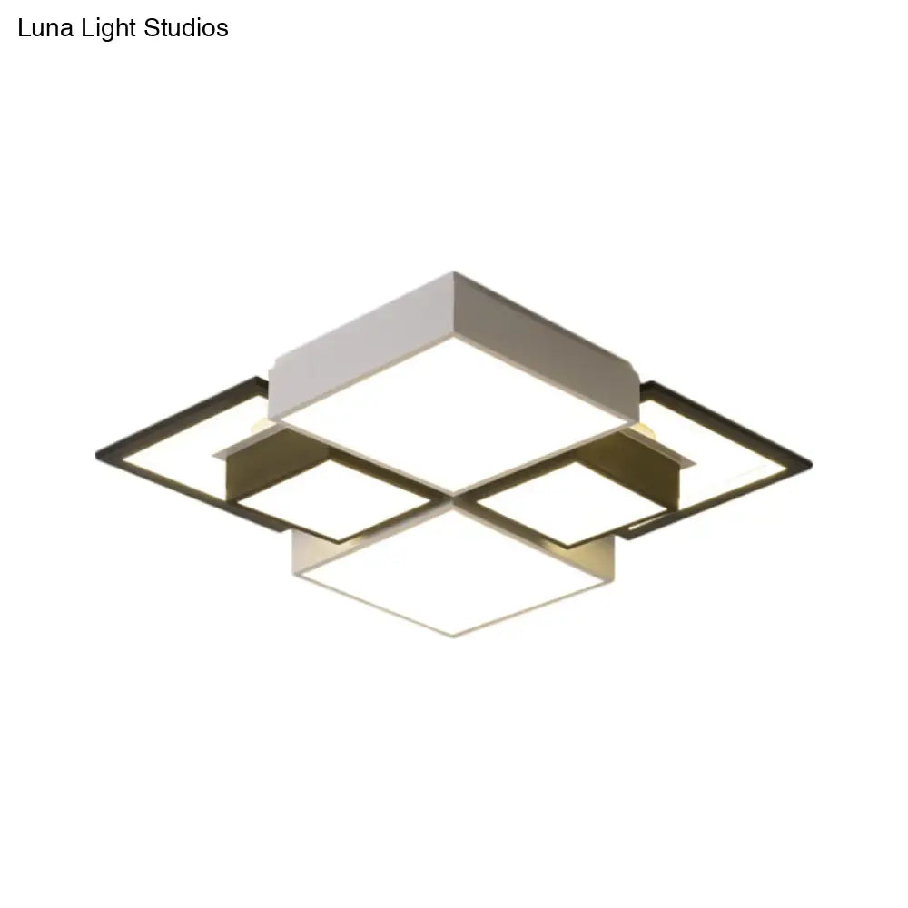 Modern Black Integrated Led Ceiling Lamp - 18’/23.5’ Wide Square Flush Mount Fixture In