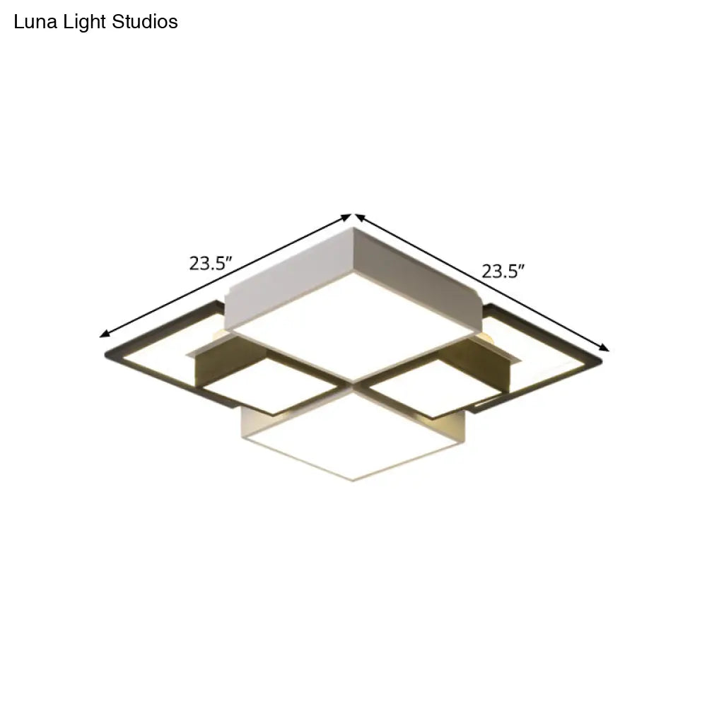 Modern Black Integrated Led Ceiling Lamp - 18’/23.5’ Wide Square Flush Mount Fixture In