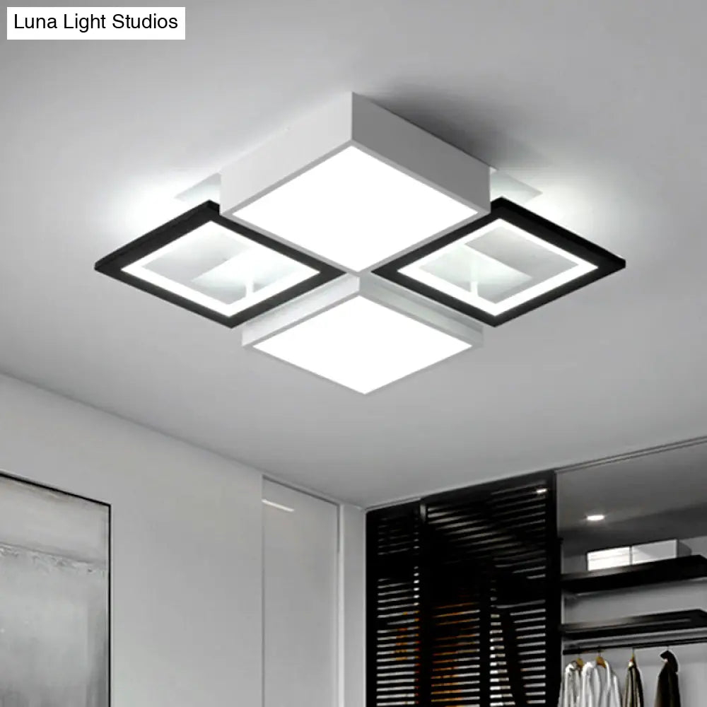 Modern Black Integrated Led Ceiling Lamp - 18’/23.5’ Wide Square Flush Mount Fixture In