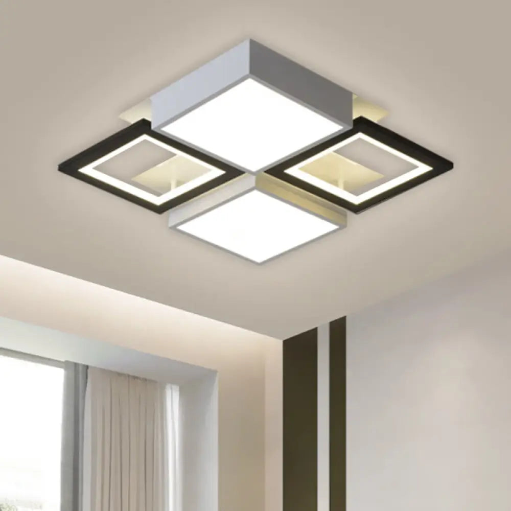 Modern Black Integrated Led Ceiling Lamp - 18’/23.5’ Wide Square Flush Mount Fixture In