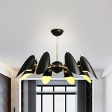Modern Black Iron Chandelier Bevel Cut Design 8 Bulbs Ceiling Pendant Lamp for Living Room Black