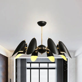 Modern Black Iron Chandelier Bevel Cut Design 8 Bulbs Ceiling Pendant Lamp for Living Room Black