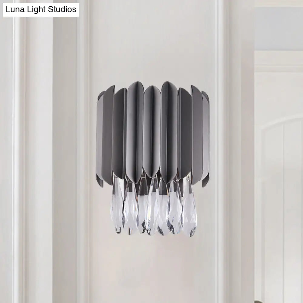 Modern Black K9 Crystal Teardrop Wall Lighting Fixture - 2 Lights Bedroom Mount