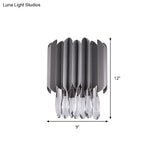 Modern Black K9 Crystal Teardrop Wall Lighting Fixture - 2 Lights Bedroom Mount