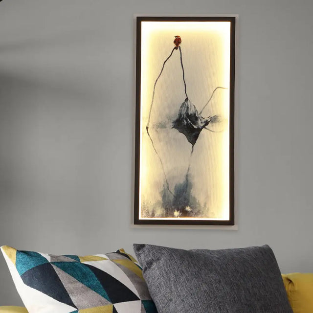 Modern Black Leaf Mural Led Wall Mounted Light For Asian-Inspired Decoration
