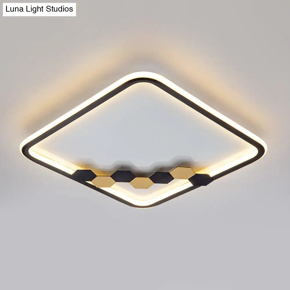Modern Black Led Ceiling Flush Mount With Leaf/Geometric Design