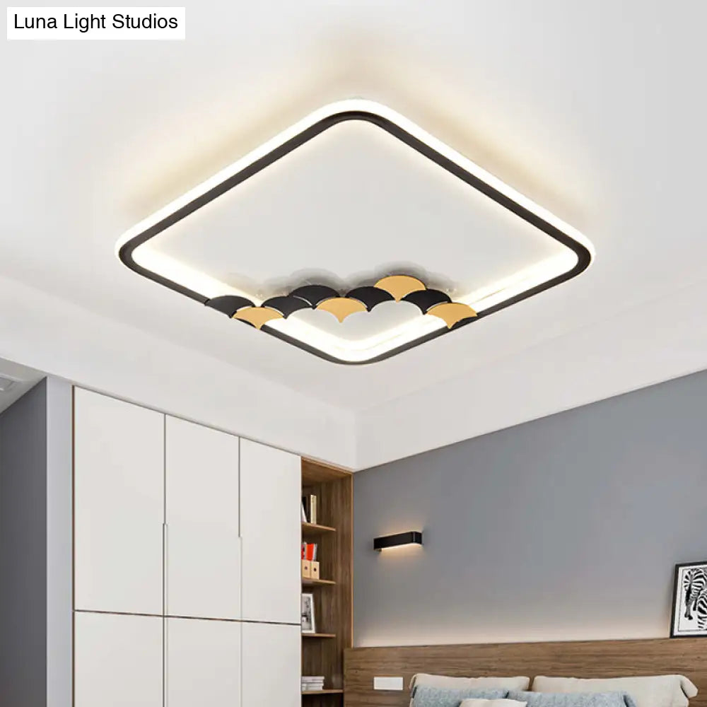 Modern Black Led Ceiling Flush Mount With Leaf/Geometric Design