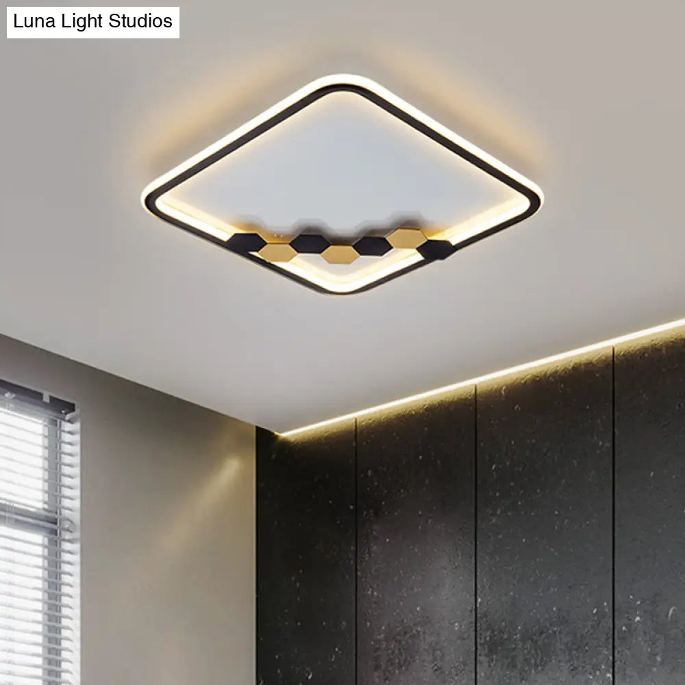 Modern Black Led Ceiling Flush Mount With Leaf/Geometric Design
