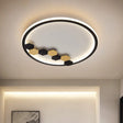 Modern Black Led Ceiling Flush Mount With Leaf/Geometric Design / Round Geometric