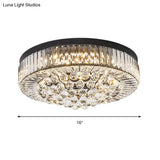 Modern Black Led Crystal Block Drum Ceiling Light Stepless Dimming 3 Color + Remote Control