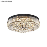 Modern Black Led Crystal Block Drum Ceiling Light Stepless Dimming 3 Color + Remote Control