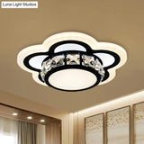 Modern Black Led Crystal Flush Mount Ceiling Light With Gear/Flower Design