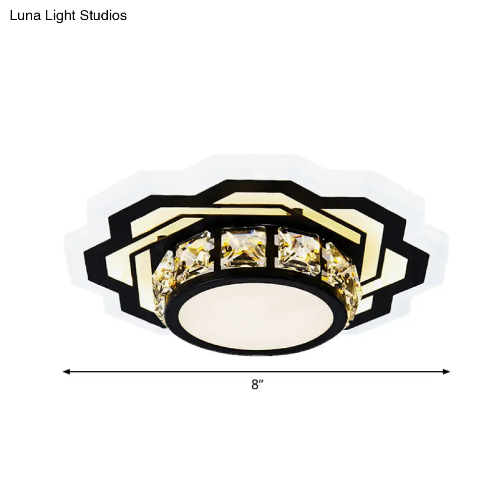 Modern Black Led Crystal Flush Mount Ceiling Light With Gear/Flower Design