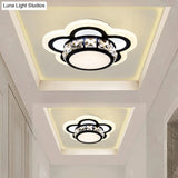 Modern Black Led Crystal Flush Mount Ceiling Light With Gear/Flower Design