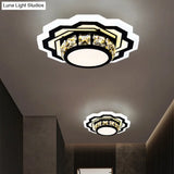 Modern Black Led Crystal Flush Mount Ceiling Light With Gear/Flower Design
