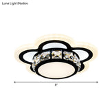 Modern Black Led Crystal Flush Mount Ceiling Light With Gear/Flower Design