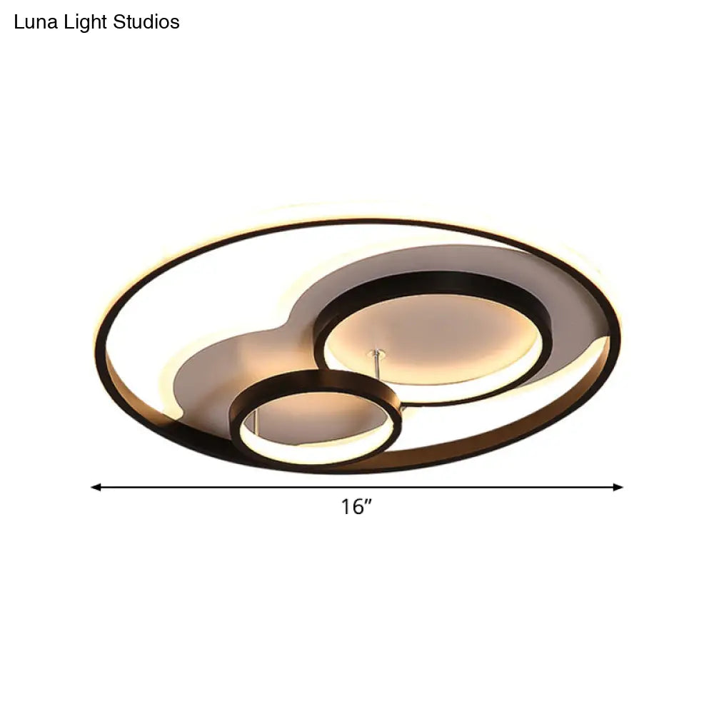 Modern Black Led Flush Mount Ceiling Lamp With Multi - Ring Acrylic Design In Warm/White Light -