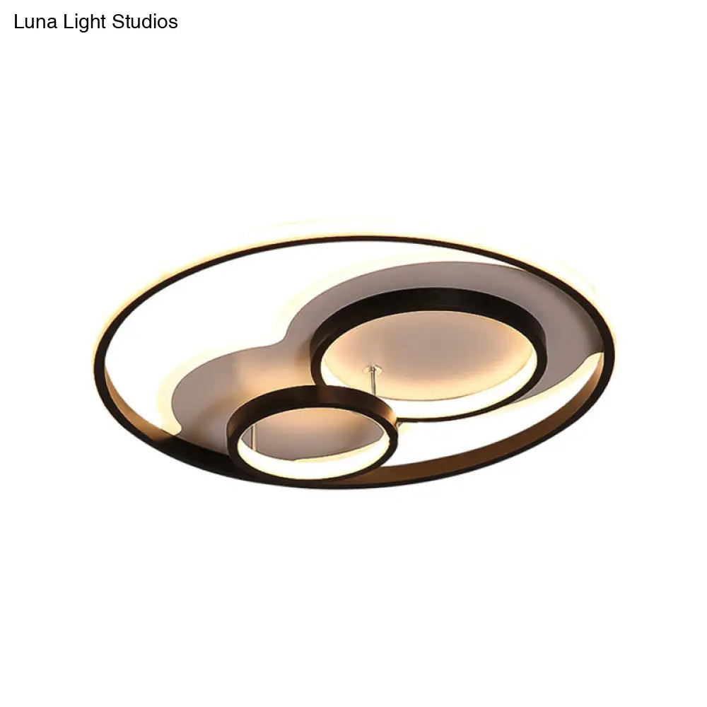 Modern Black Led Flush Mount Ceiling Lamp With Multi - Ring Acrylic Design In Warm/White Light -