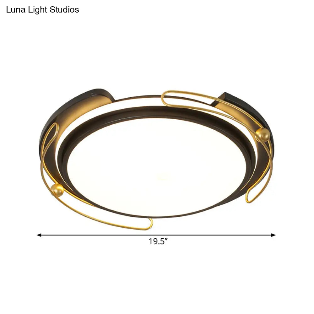 Modern Black Led Flush Mount Ceiling Light With Acrylic Shade - 16’/19.5’ Wide