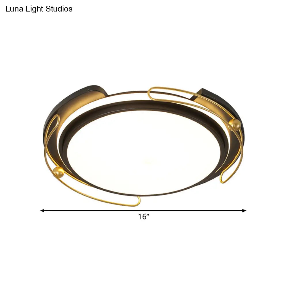 Modern Black Led Flush Mount Ceiling Light With Acrylic Shade - 16’/19.5’ Wide
