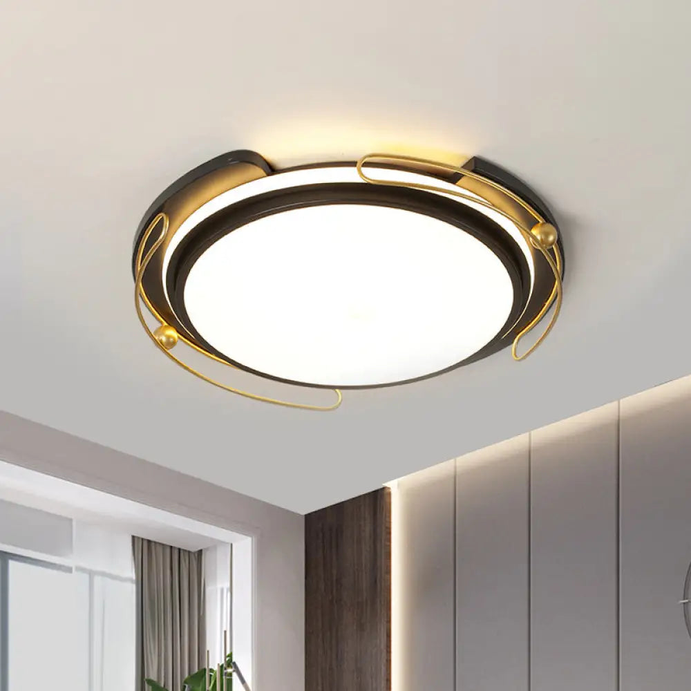 Modern Black Led Flush Mount Ceiling Light With Acrylic Shade - 16’/19.5’ Wide / 16’