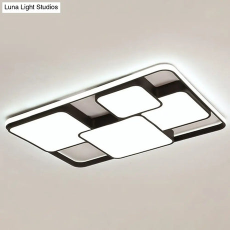 Modern Black Led Flushmount Ceiling Light: Splicing Square Aluminum Design / 25 White