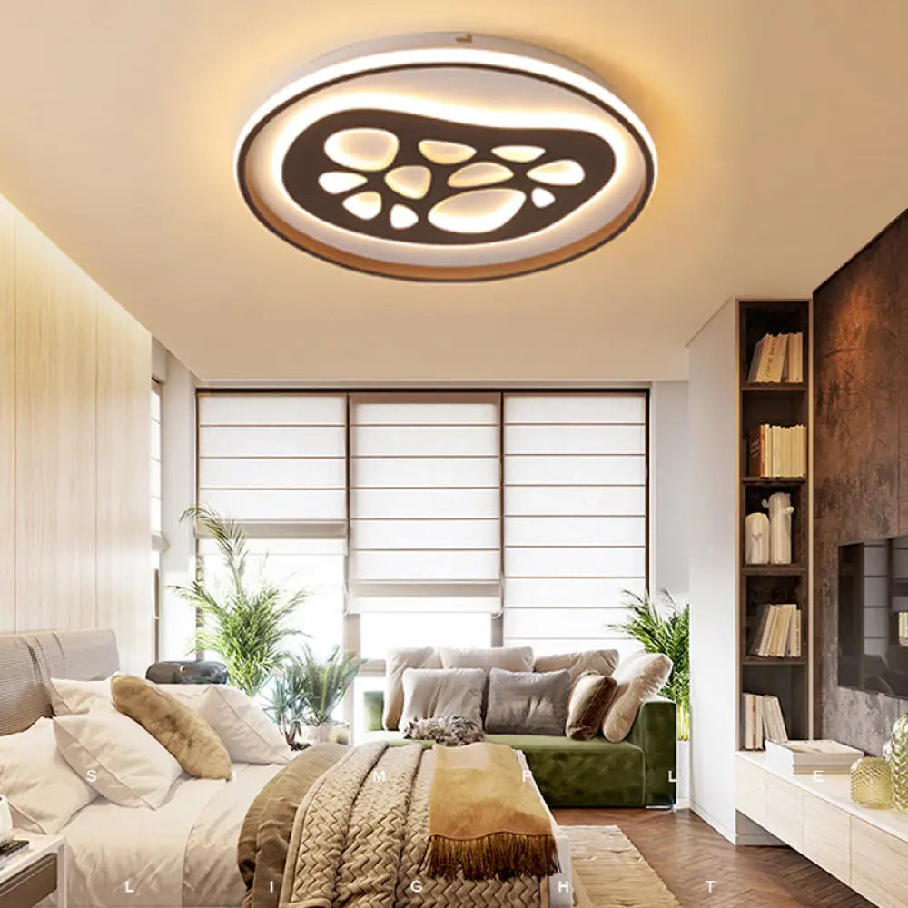 Modern Black Led Study Room Ceiling Light With Eye - Catching Acrylic Pattern / 17’ Warm