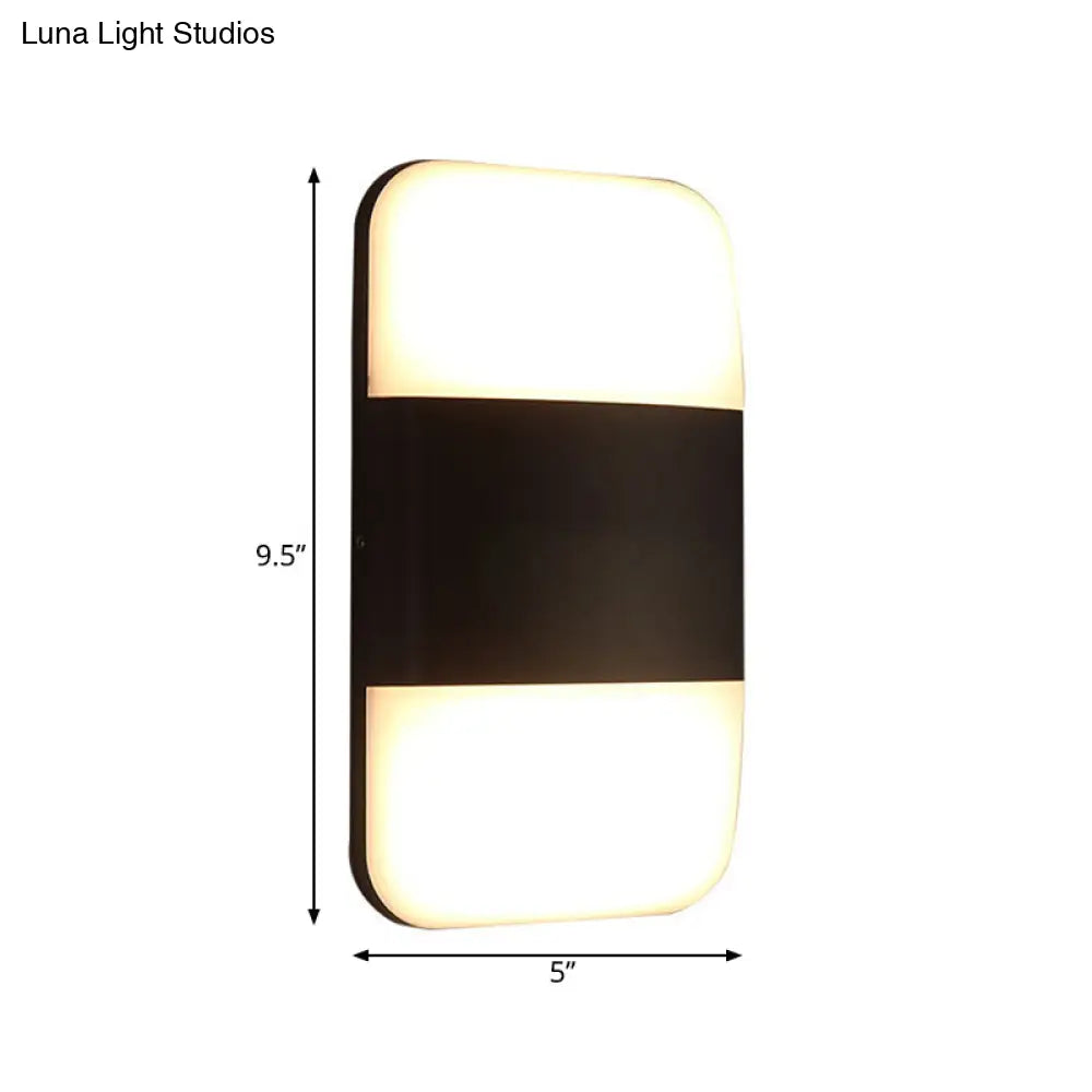 Modern Black Led Wall Sconce Light: Rectangular Metal Fixture Warm/White Glow